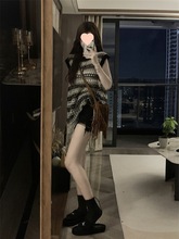 小众复古设计感镂空无袖背心新款夏季撞色条纹中长款流苏上衣女潮