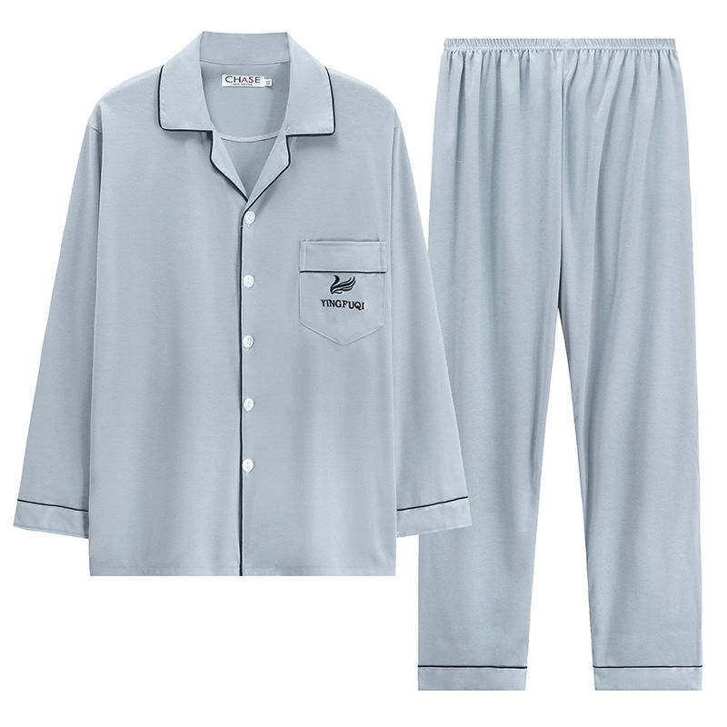 Pijamas de primavera y otoño de algodón de manga larga para hombres pijamas de otoño e invierno para hombres jóvenes de mediana edad delgada día de verano traje de uso doméstico