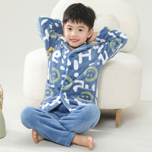 儿童法兰绒睡衣秋冬季男童加厚秋款男孩女童宝宝家居服套装秋服装