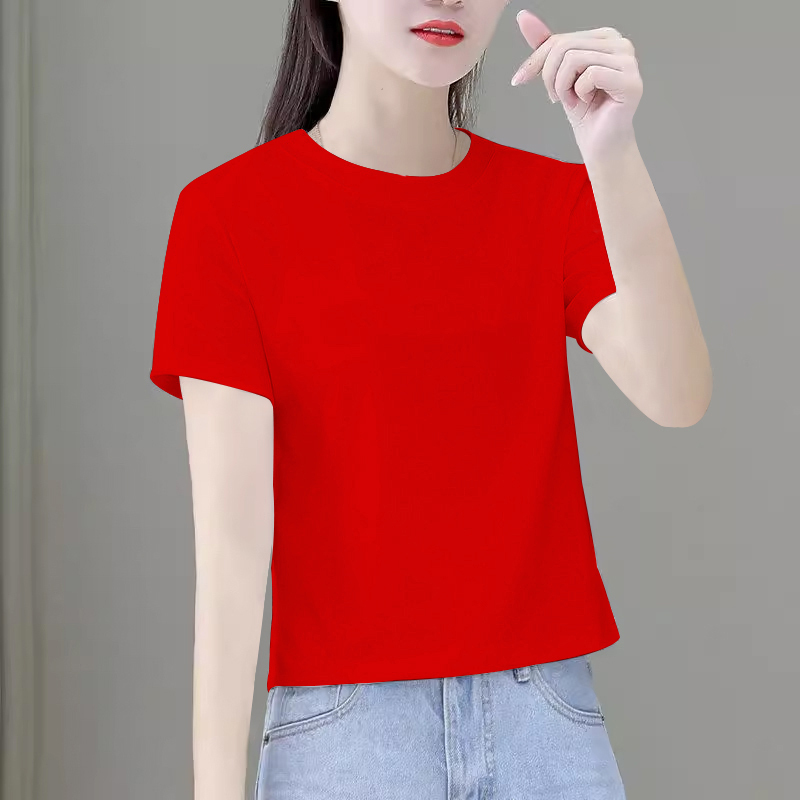 时尚短款短袖t恤女夏季白色体恤新款棉宽松圆领百搭小个子上衣|undefined