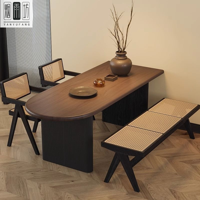 Used Solid Wood Dining Table and Chair Set, Semi-Circular, for Small Households, Wall-Mounted Island Table, French Light Luxury Style Dining Table