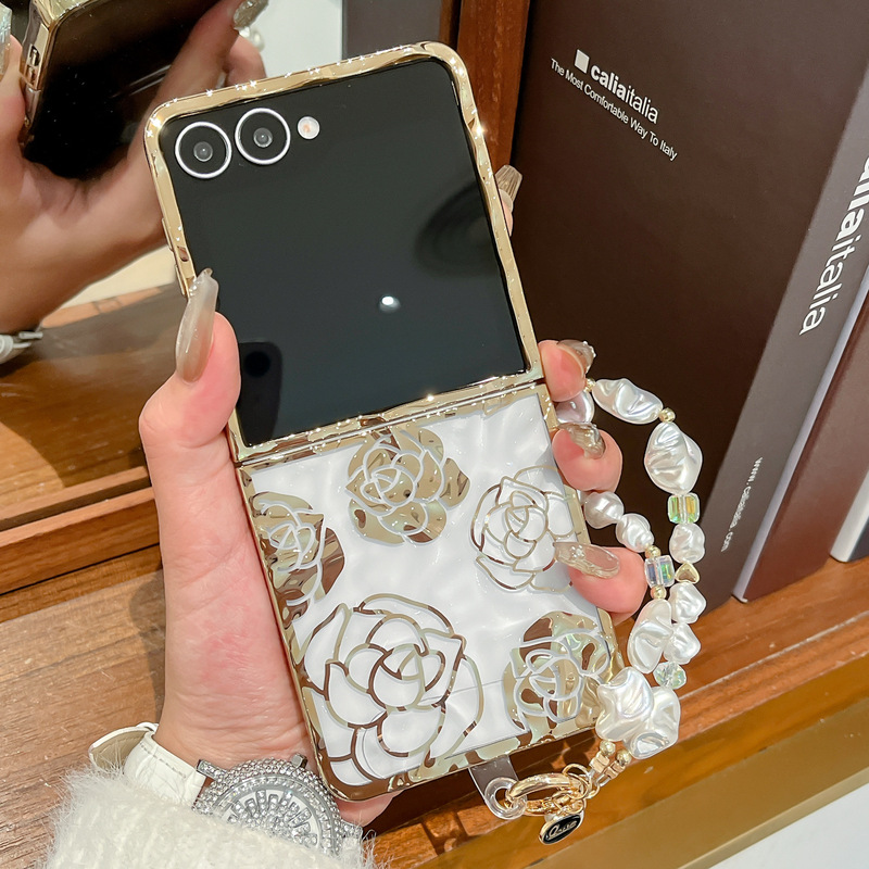 Suitable for Samsung Galaxy Z Flip7 Mobile Phone Case, Electroplated Water Ripple Rose Flower Folding Screen Protective Cover for Women