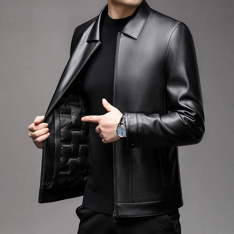 Genuine Leather down Jacket for Men, Detachable Two-Way Wear, Thickened and Warm, Haining Business Casual Jacket for Middle-Aged Dads