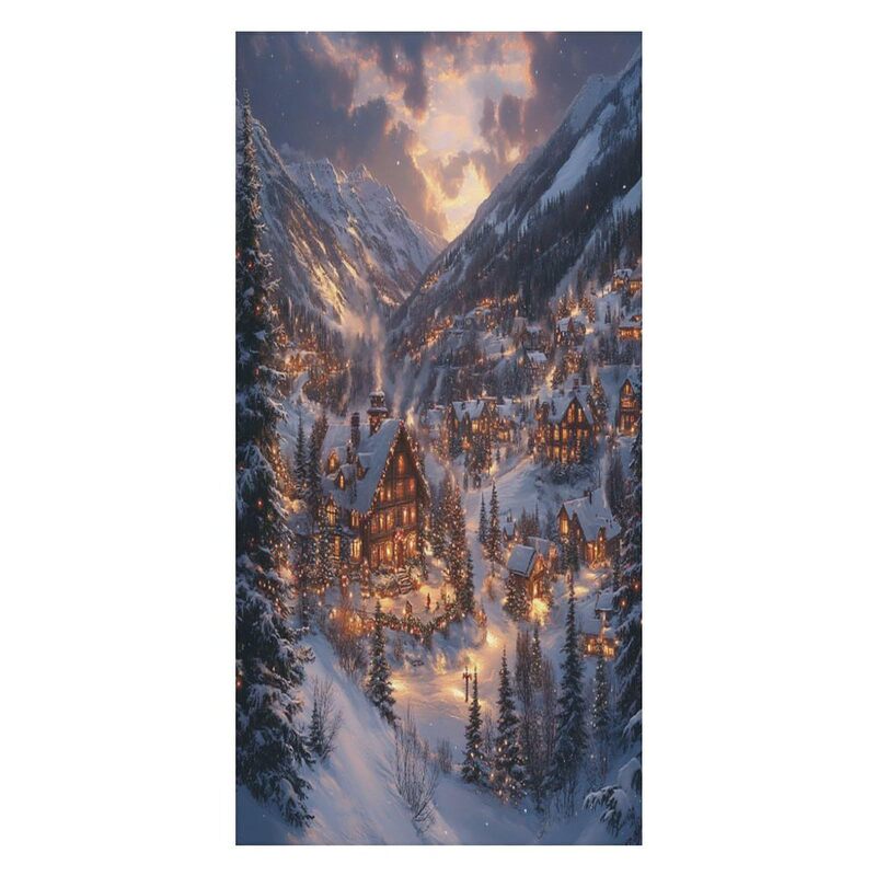 Country Christmas Farmhouse Cottage Beach Towel Oversized Abstract Farm Christmas Tree Snow Mountain Landscape Beach Towel Swimming Pool