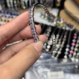 新品天然紫水晶手镯镶嵌10颗蛋面镶嵌天然紫水晶手镯外贸直播热款