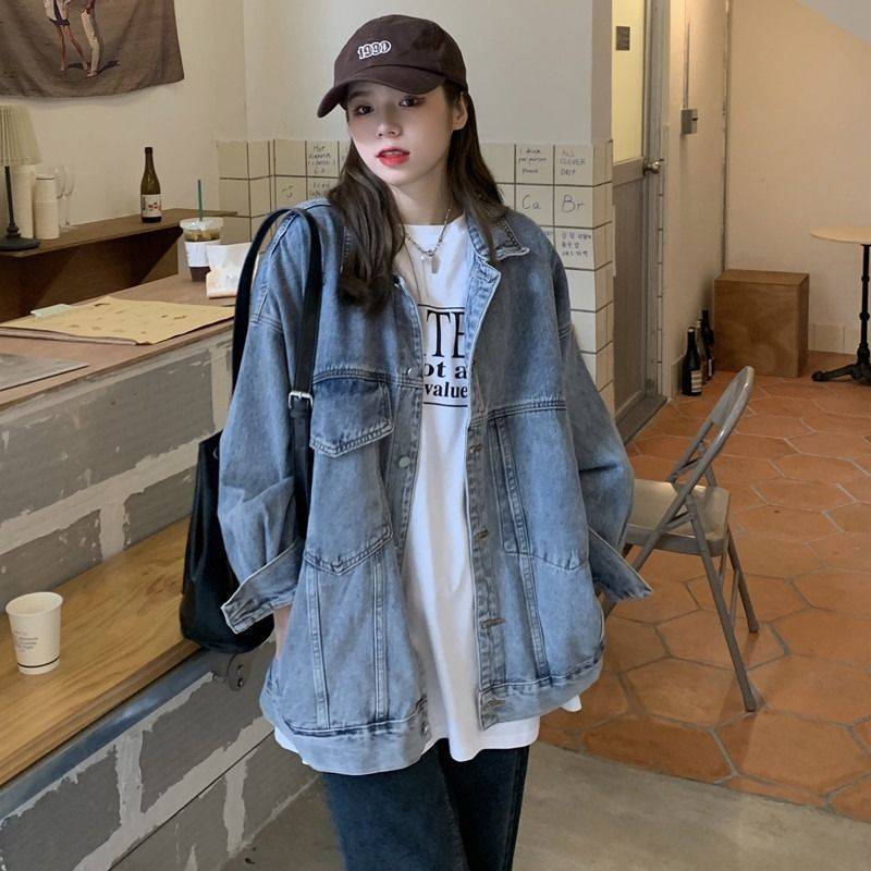 Denim Jacket Women's 2024 Spring Women's Korean Style Loose Slimming Hong Kong Style Fried Street Long Sleeve Jacket Top