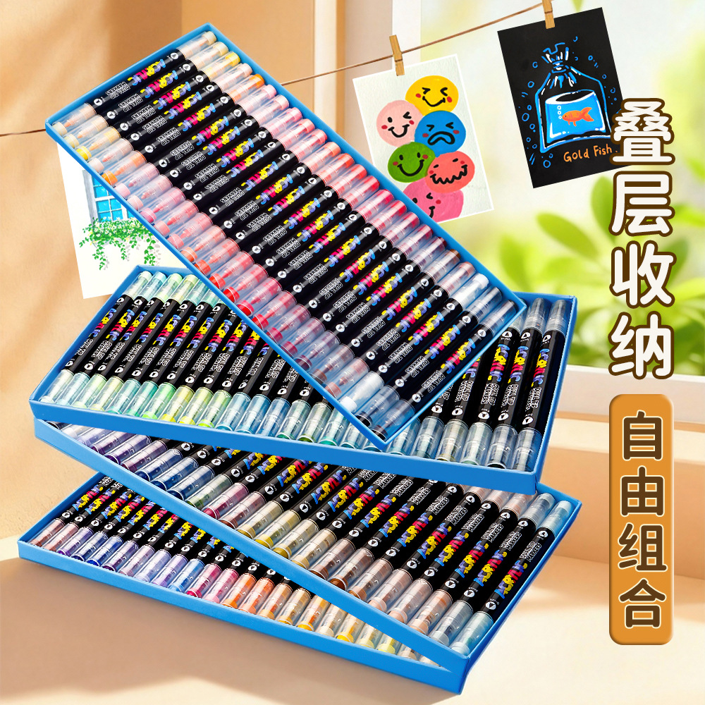 Caja de pluma de acrílico líquido recto de doble cabeza, conjunto de pluma de graffiti de cabeza dura especial para estudiantes de pintura de cabeza blanda