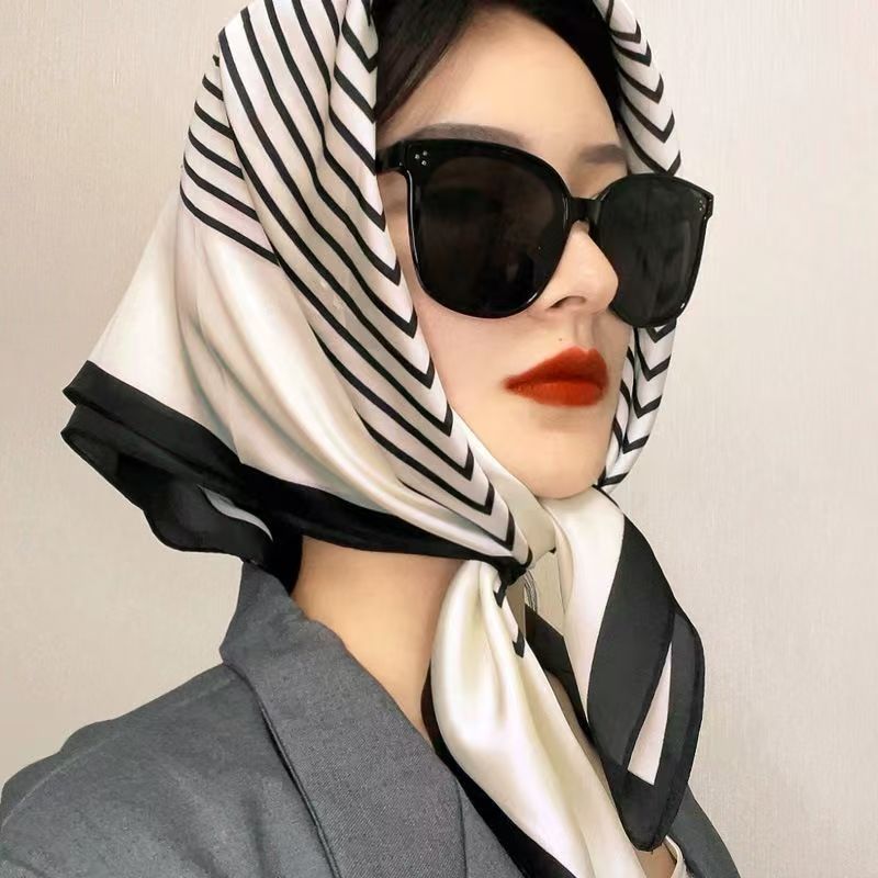 실크 스카프, 물방울 무늬, 복고풍, 고급, 한국 패션, 다재다능한 전문 시뮬레이션 실크 여성 스카프, 복고풍 스카프