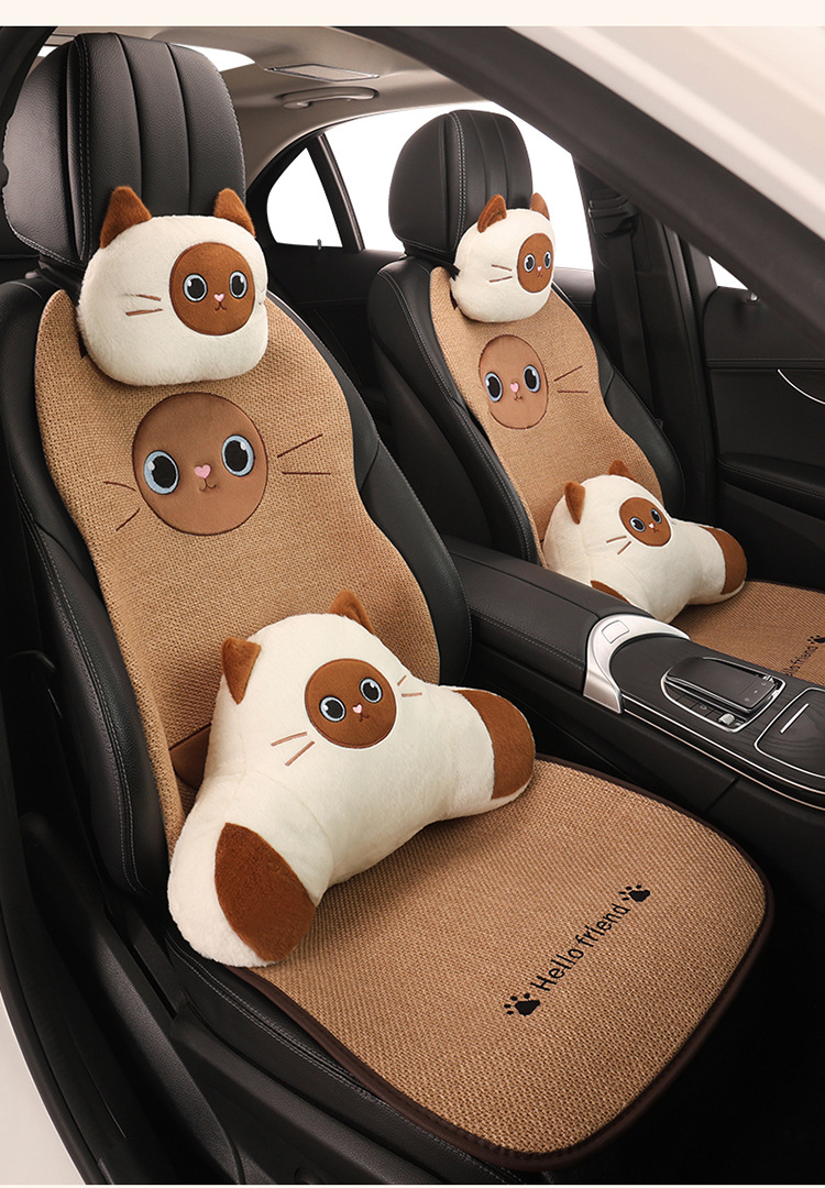 Car Seat Cushion, Universal for All Seasons, Linen Car Seat Cushion Cover, Full Cotton and Linen Breathable Female Car Cushion, Car Seat Cover Single Piece