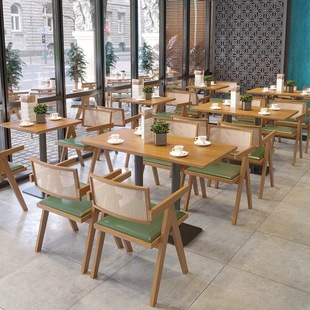Teahouse Restaurant Rattan Booth Sofa Wabi-Sabi Style Cuisine Sushi Cafe Tables and Chairs Solid Wood Wabi-Sabi Style Furniture