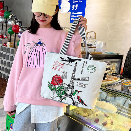 Stitched Handbag for Women, Shopping and Leisure Tote Bag, Wholesale, Literary and Fresh, Single Shoulder Bag for Students, Tutoring Bag