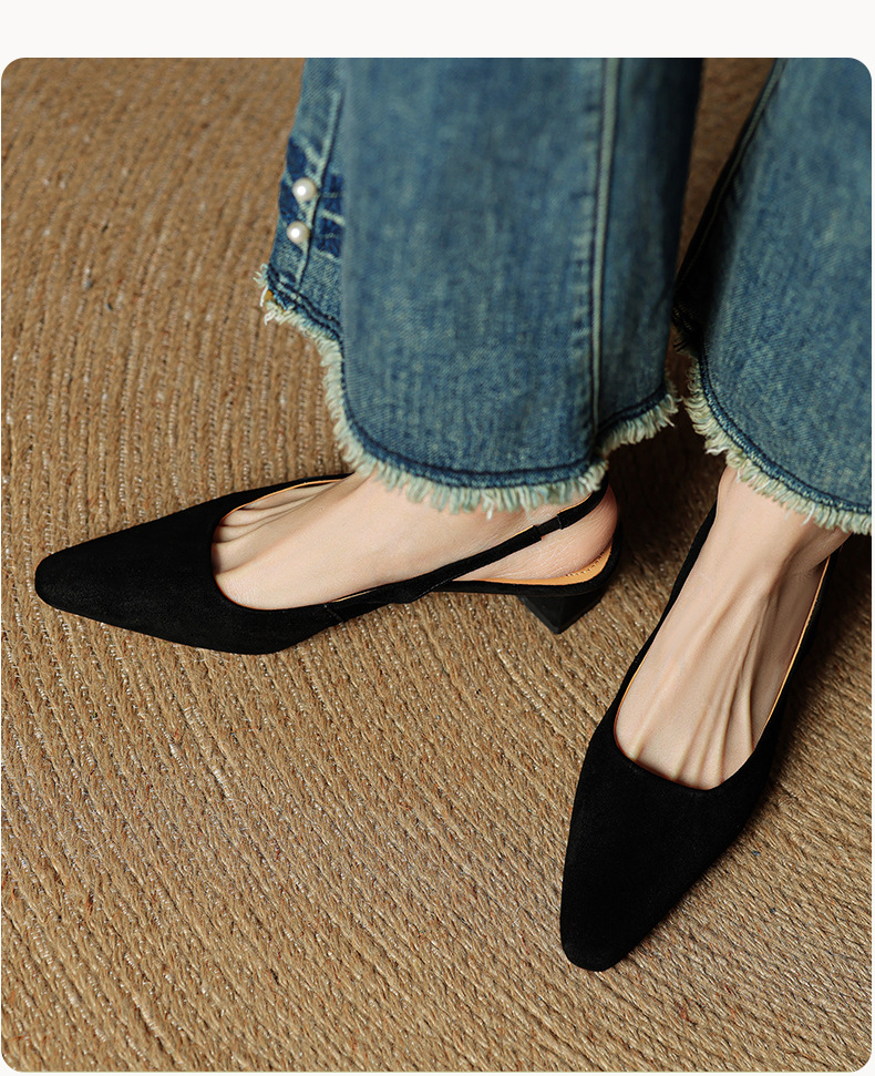 Sandal cao gót nữ hở mũi gót thô 4 cm, phong cách Hàn Quốc, đi làm — đen chi tiết 13