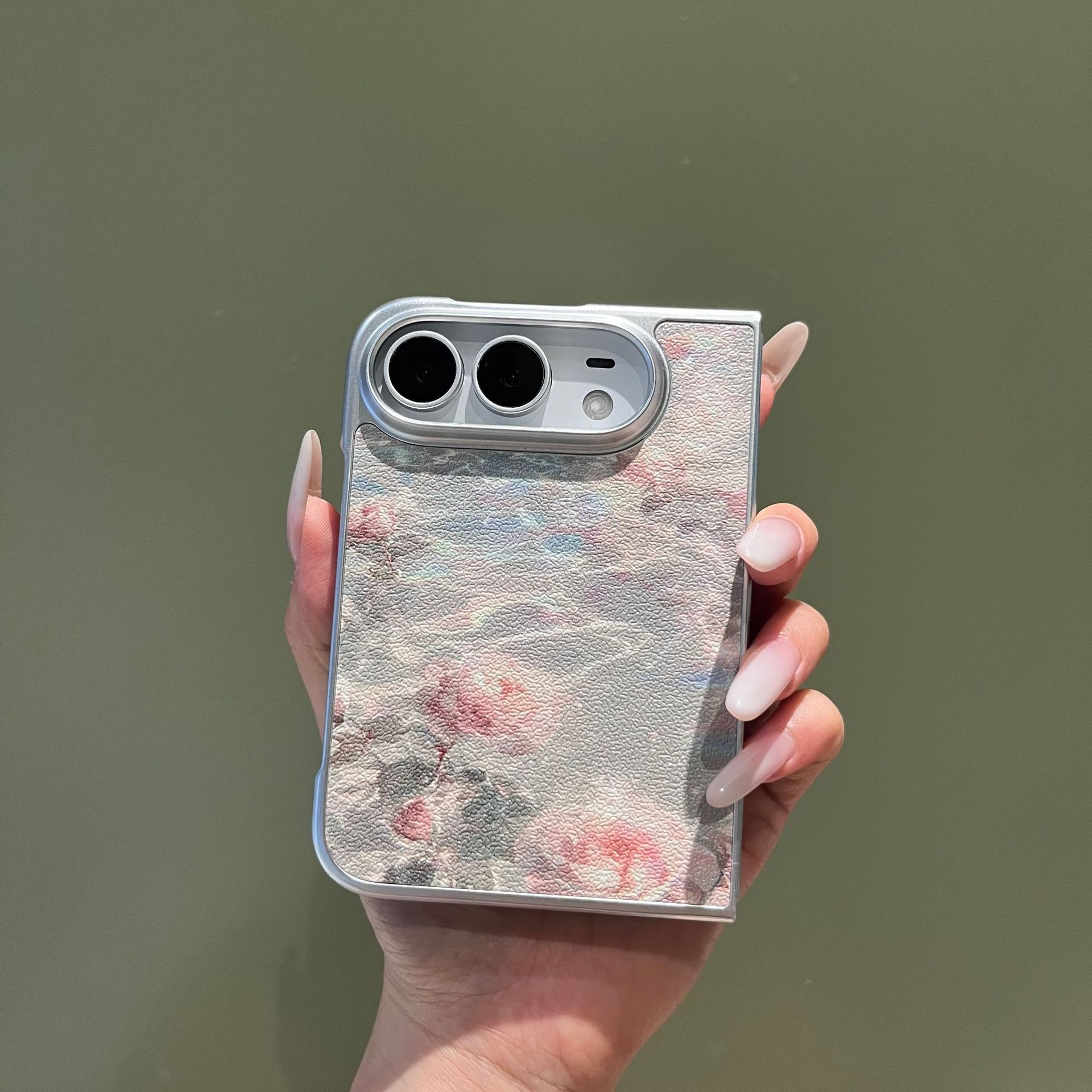 Ins-Style Floral Phone Case Compatible with iPhone, Oil Painting Moon Flowers Matte PC Protective Cover