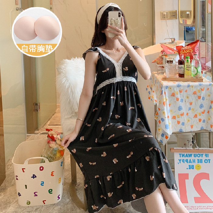 Princesa estilo suelto verano estilo coreano pijamas de las mujeres sueltas lindo camisón encaje con almohadilla en el pecho desgaste del hogar mujeres