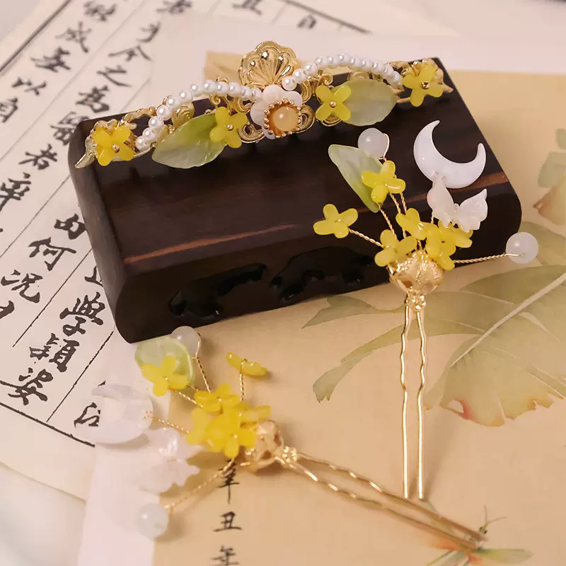 中秋桂花月亮蝴蝶古风汉服配饰发钗发冠国风古装妆造明制宋头饰