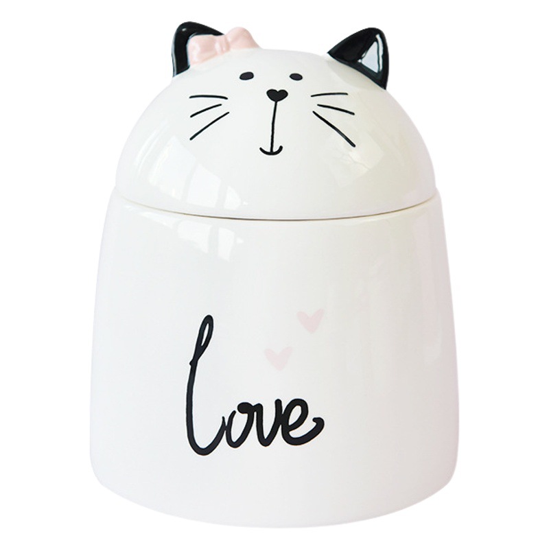 Lindo gato tarro de almacenamiento de cerámica con arco de Navidad para Niños Accesorios para el cabello caja de regalo de almacenamiento de joyas tarro de cerámica