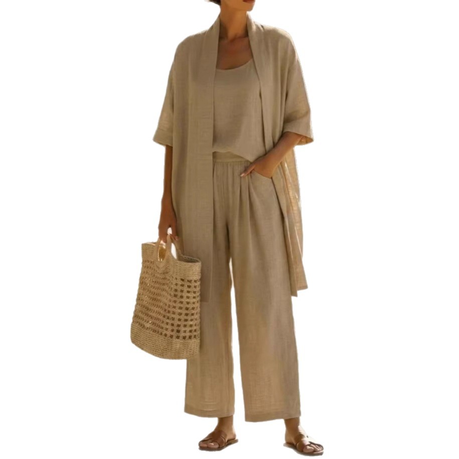 Women's Clothing Women's Solid Color Casual Suit Three Piece Set Loose Straight Style Summer For Formal & Casual For Women_ecoleips.com