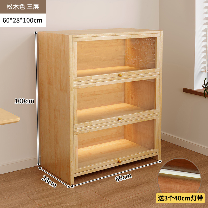 Librería de madera maciza a prueba de polvo integrada contra la pared Armario de almacenamiento de color nogal Armario de almacenamiento Armario de piso Estantería para el hogar