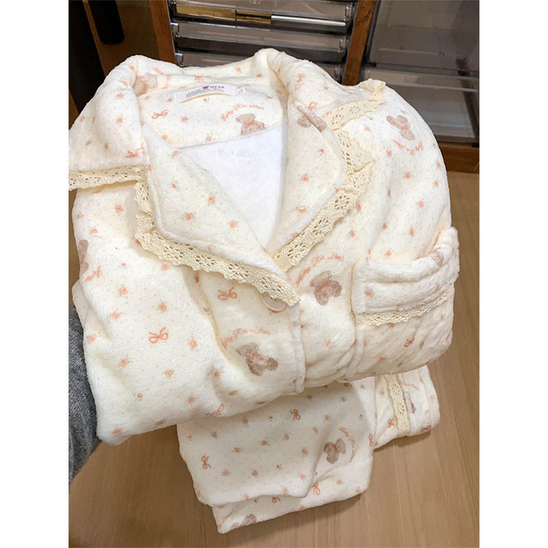 2025 New Teddy Bear Coral Fleece Pajamas for Women, Autumn and Winter Fleece Flannel Loungewear, Warm for Autumn and Winter