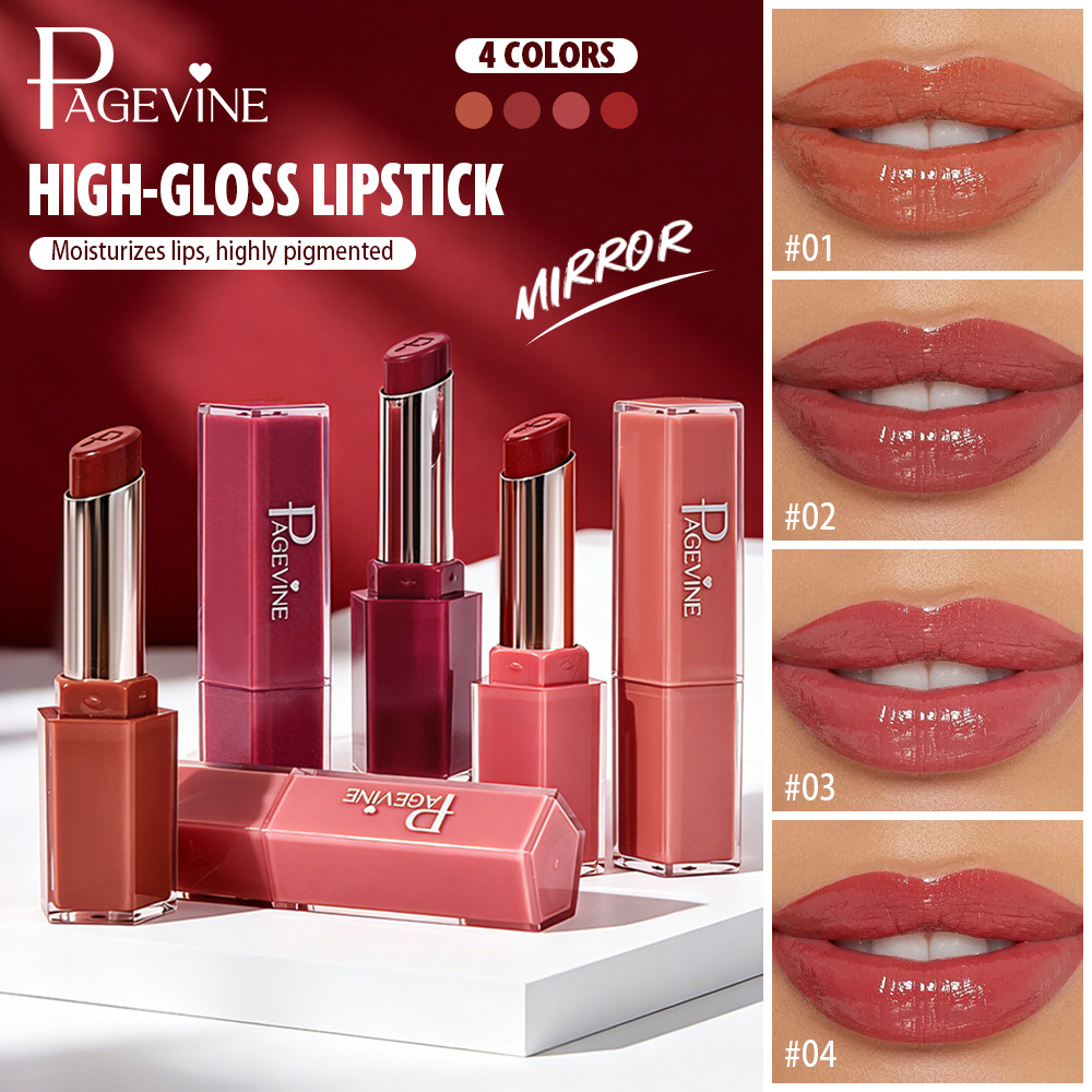 Cross-border Beauty PAGE VINE Mirror Light Lipstick para desarrollar el color, retener el maquillaje y humectar la superficie del espejo sin tazas de agua, hidratante y brillante.