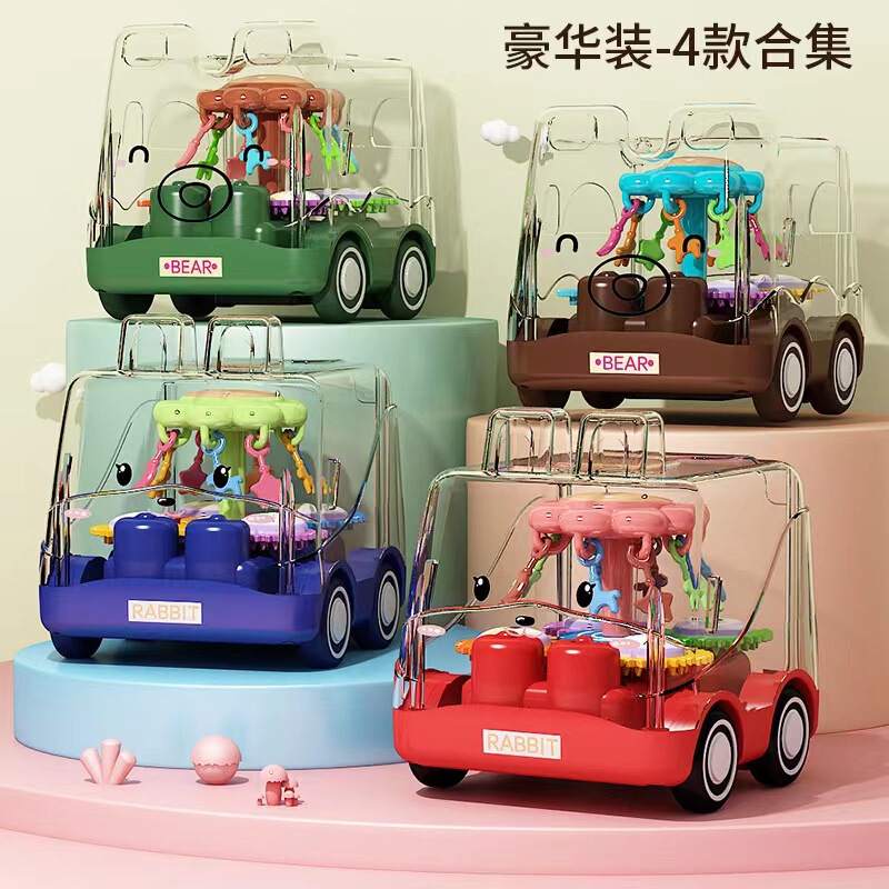 Shake the sound of children's toys cartoon inertia transparent gear fall-resistant bus toy car police car wholesale stall car
