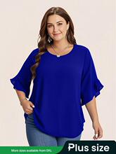 G 35611 Loose Round Neck Flounce Hem Blouse ���ɺ�Ҷ������