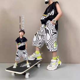 儿童男童裤子夏季新款儿童舒适帅气男孩潮流运动裤洋气时尚七分裤