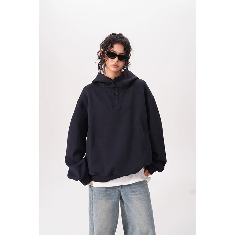 Felpa con cappuccio unisex in stile Hong Kong – Stile streetwear oversize con bottoni (M-3XL, 2 colori)_voghion.com