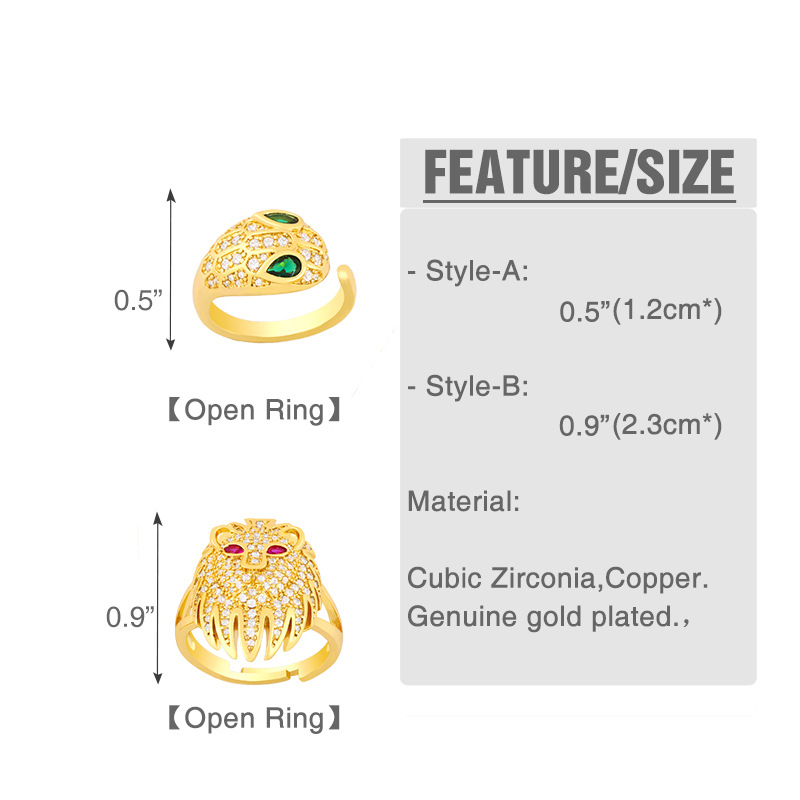 Fashion Lion Head Exaggerated Opening Ring display picture 2