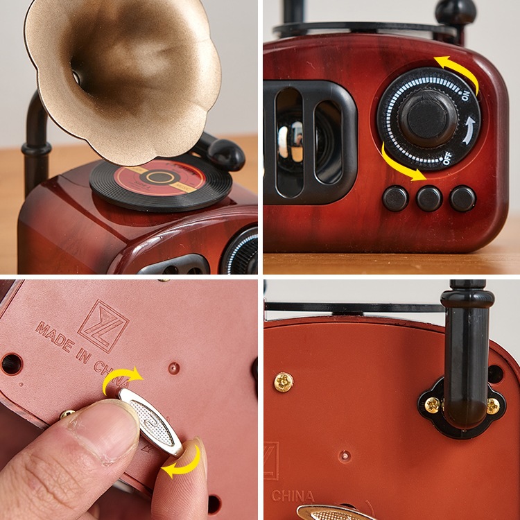Adornos de gramófono retro americano, objetos antiguos nostálgicos, estantería de música pequeña, caja de música de escritorio, decoración del hogar