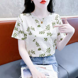 洋气正肩短袖t恤女夏季时尚印花宽松显瘦女士上衣2026新款体恤衫