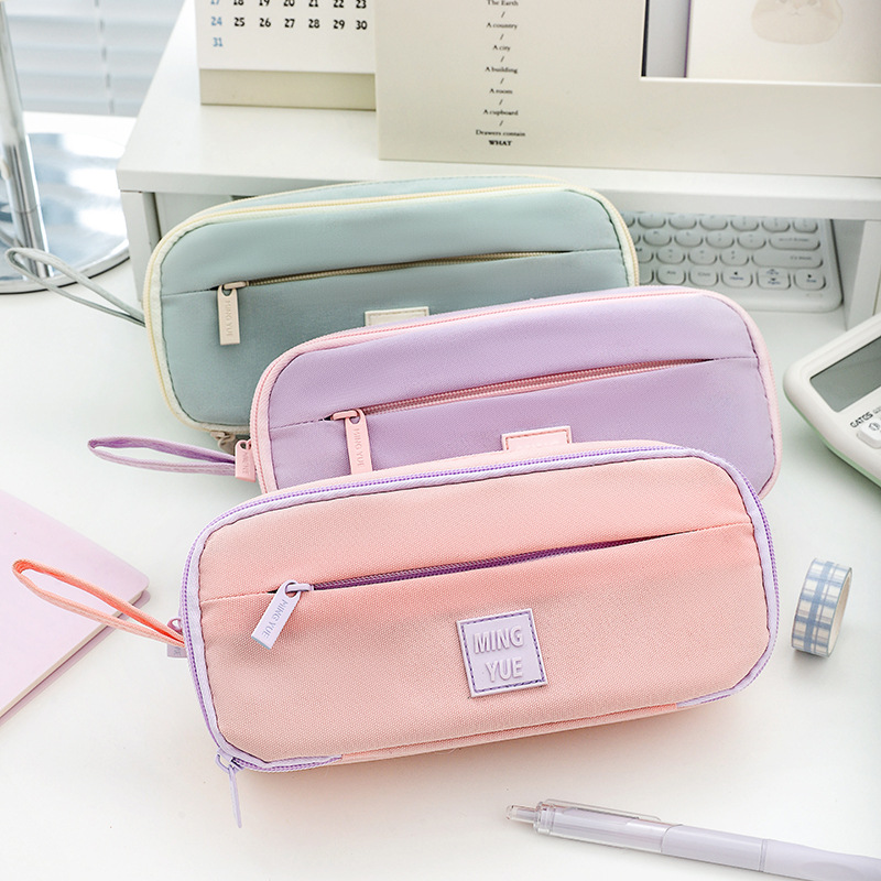 Estuche para lápices multifunción con cremallera Mingyue Tres, paquete de almacenamiento de papelería de gran capacidad y alto valor minimalista Mingyue para estudiantes