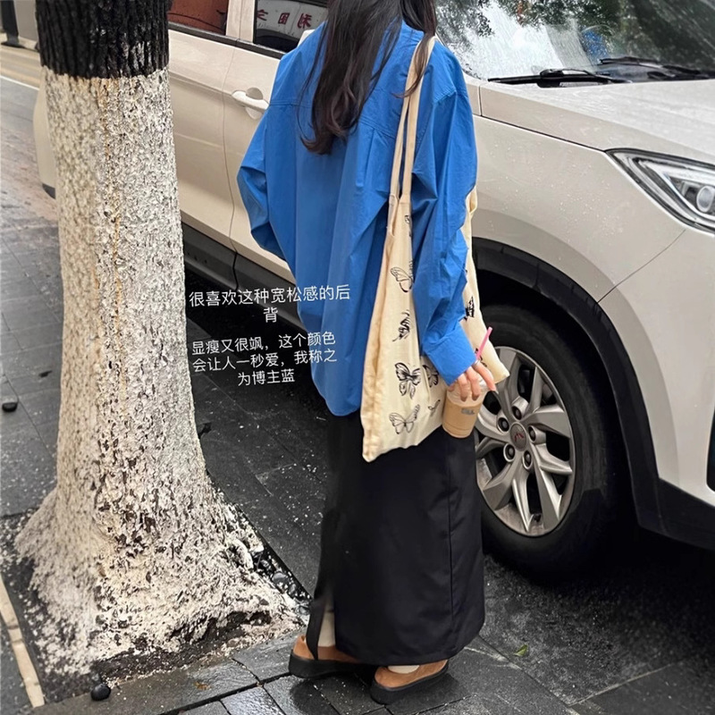 polo领棉长袖衬衫女秋季新款设计感小众外套中长款宽松上衣|undefined