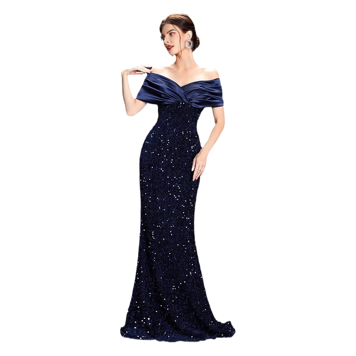 Vestido de noche cruzado sin hombros 2025, nuevo vestido de fiesta elegante y sexy de corte sirena ajustado para mujer, verano. image 1