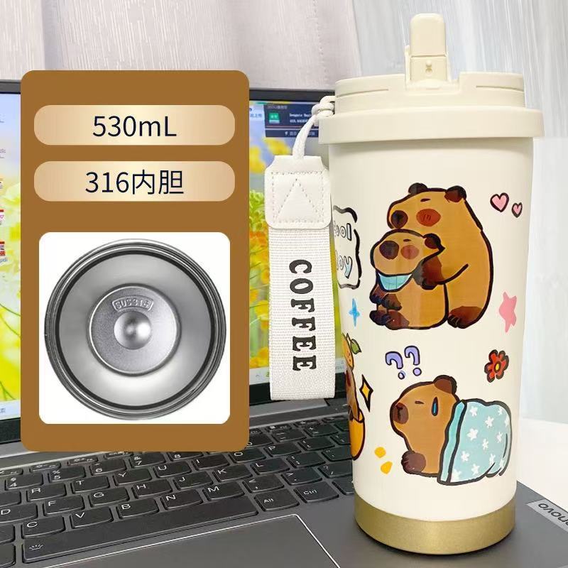 漫画ステンレス鋼カップ高価値断熱カップ 316 大容量コーヒーカップポータブル Capibara 学生カップ|undefined
