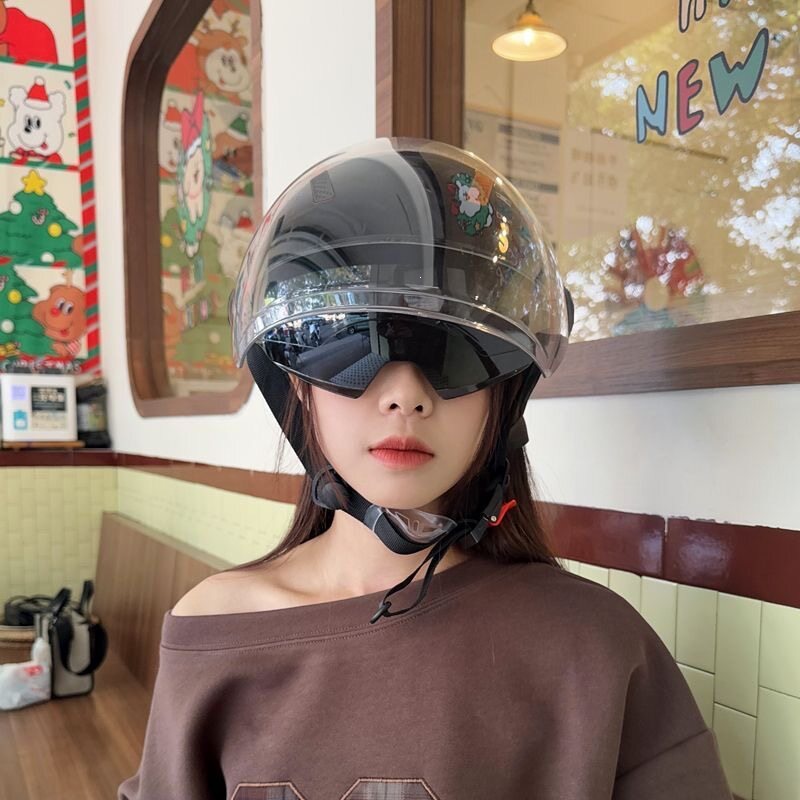 Dual-lens electric vehicle helmet, C national standard certified half helmet for motorcycles and electric scooters, sun-protective, stylish and cool summer hat for men and women, new