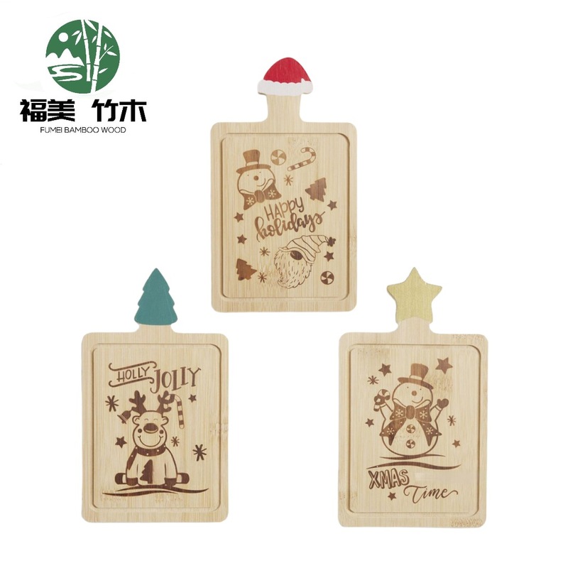 竹木砧板圣诞款式带手柄木质披萨板牛排板家用菜板水果板亚马逊|undefined