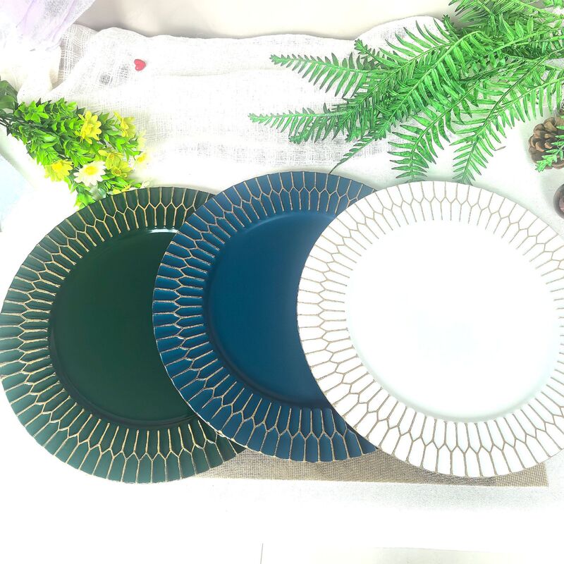 Cross-Border Charger Plates Green Blue White Handmade Gold-Rimmed Decorative Plates Hotel Wedding Party Mats