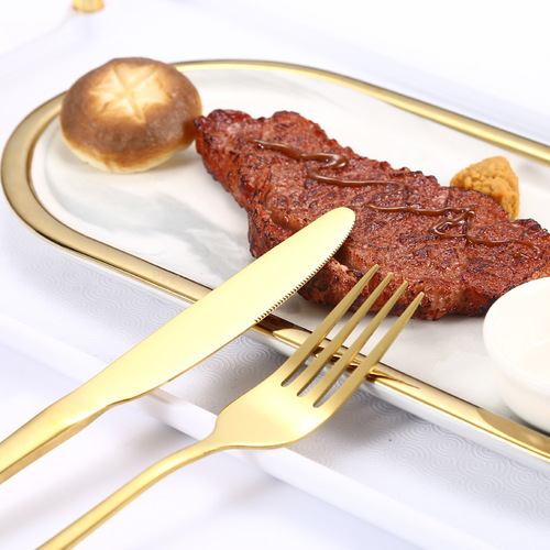 1010 Stainless Steel Western Cutlery Gold Plated Steak Knives and Forks Amazon Best Selling Stainless Steel Knives, Forks and Spoons Wholesale