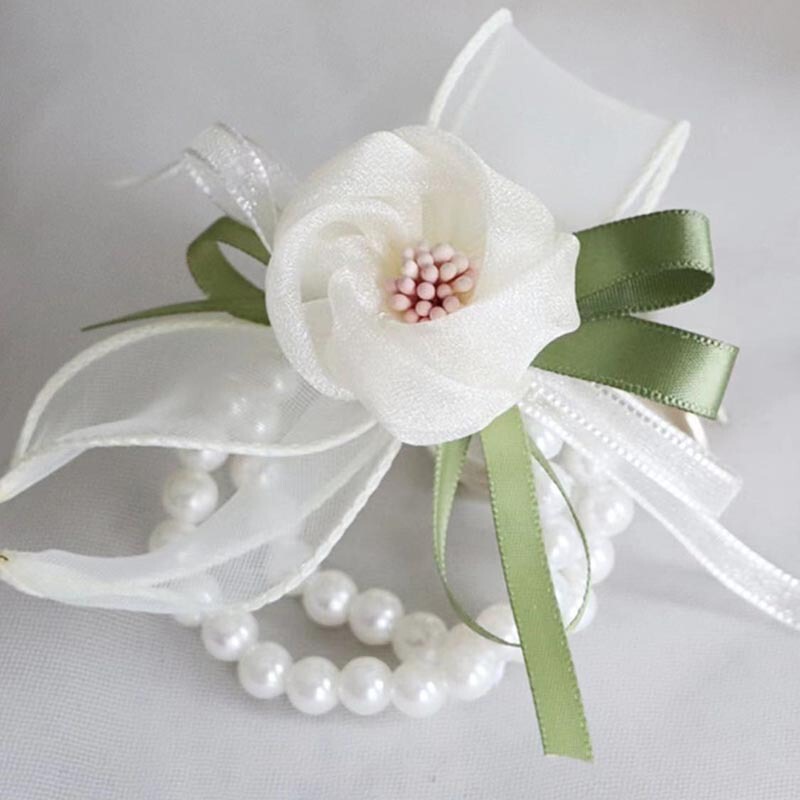 Mori style fresh flower wedding wrist flower bridesmaid group Sisters group bracelet Pearl stretch bracelet Bridal hand flower