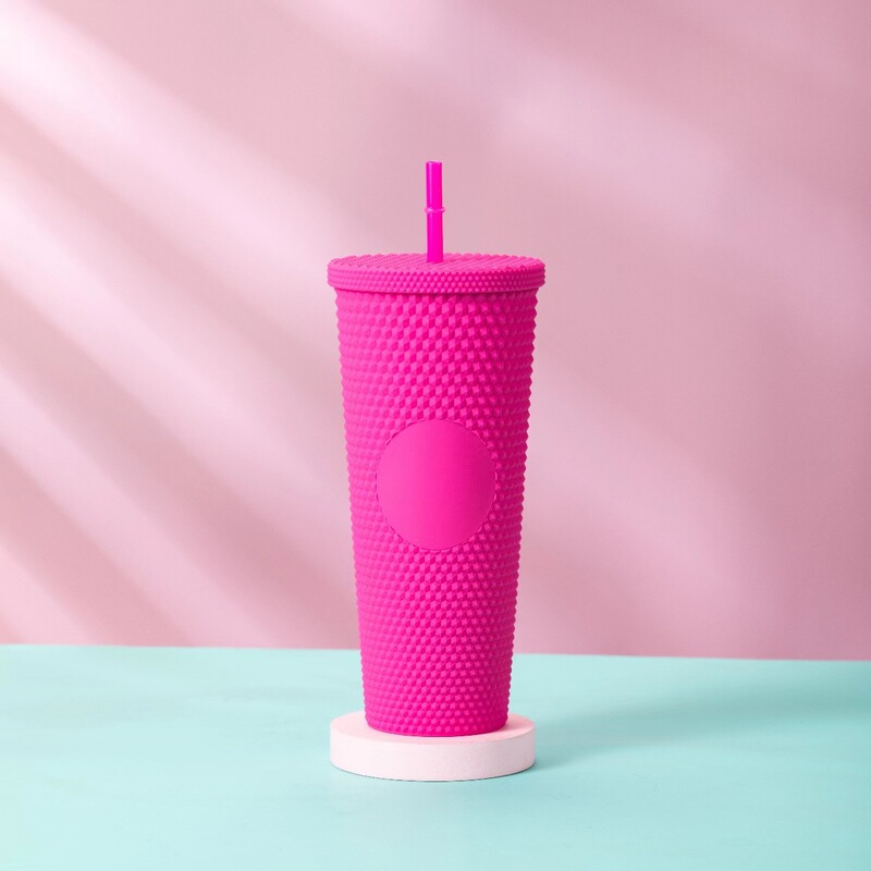 星⭐同タイプのプラスチックカップザクロ蓮カップ卸売り高颜値ストローカップ紙箱付きコップロゴ自慢メッキ|undefined