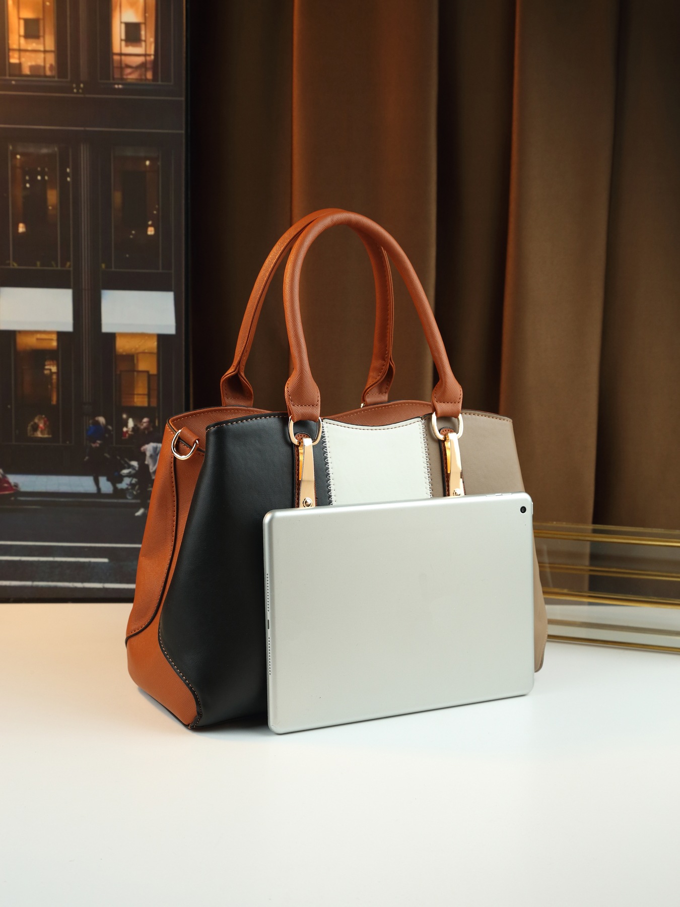 Modische Damen Handtasche Im 4-teile-set Mit Farbblock-design_voghion.com