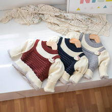 一件代发 2025年秋冬季新款加绒假两件小猫猫女童套头毛衣 N716