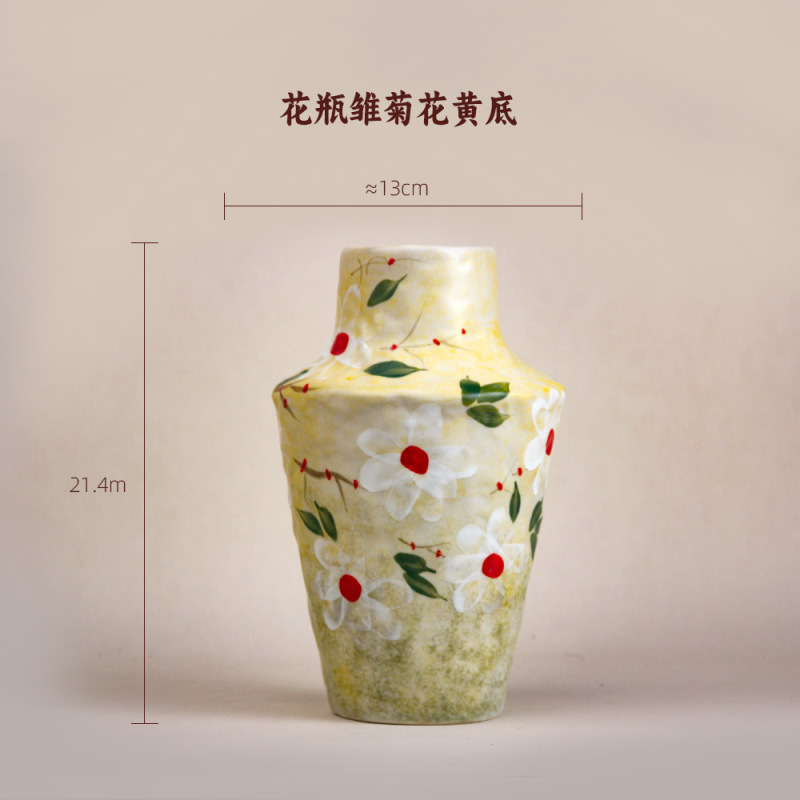景德镇手工油画花瓶干花家居装饰电视柜摆件酒柜电视柜陶瓷小花器|undefined