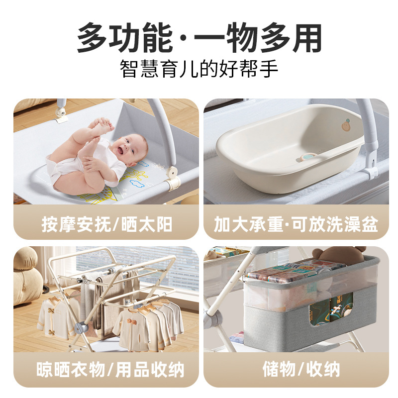 Mesa de pañales multifuncional, mesa de cuidado de bebés, cama plegable para bebés portátil, cambio de pañales, altura ajustable y se puede mover
