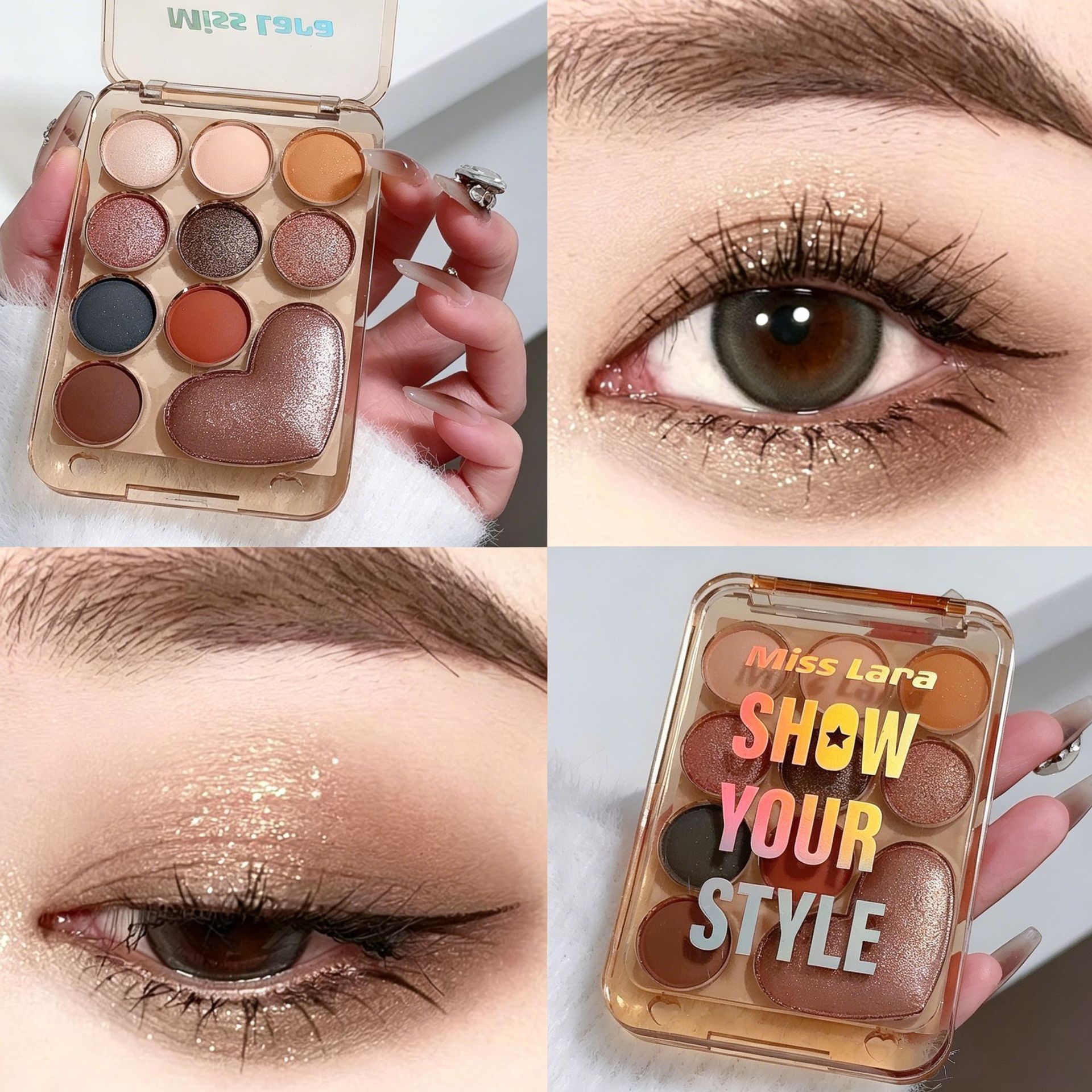 Transfronterizo Miss Lara amor diez colores de sombras de ojos de alto brillo en un disco mate parpadeante impermeable no es fácil quitar el maquillaje disco de sombras de ojos