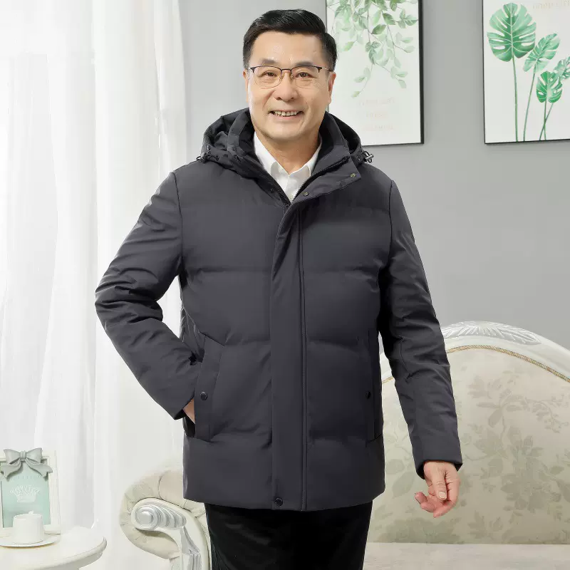 2023跨境中老年短款爸爸羽绒服男爷爷加厚老人冬装外套中年派克服