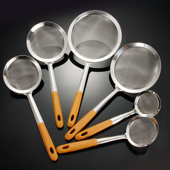 不鏽鋼網漏油格 仿木紋寬邊網漏廚房豆漿過濾網烘焙麵粉篩鋼柄