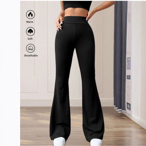 European and American new style pure color casual high-waist yoga pants elastic sports micro-pants