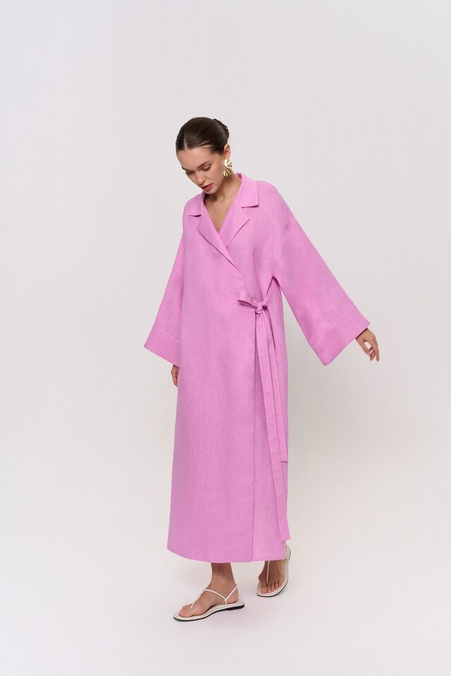 Đầm dài nữ chất liệu cotton lanh, cổ chữ V ve áo, tay dài, dáng rộng thắt dây — Xanh trái cây, Đỏ tươi chi tiết 59